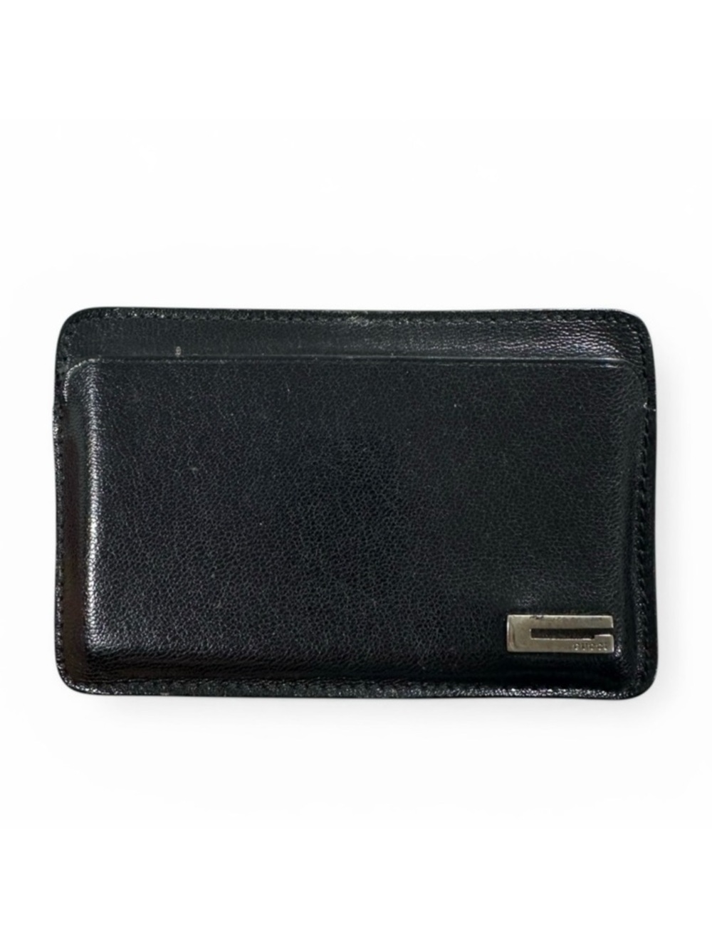 Gucci Retro “G” Vintage Black Leather & Silver Card Holder